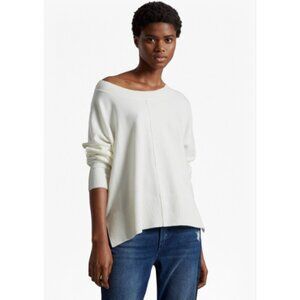 French Connection Della Vhari Sweater Women's Large Seam Front Crew Winter White
